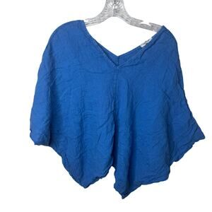 Puro Lino Blue 100% Linen‎ Poncho Top Blouse Made in Italy One Size Boho Resort